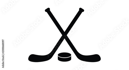 Canvas Print Crossed hockey sticks and puck black silhouette