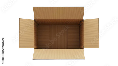 Open empty cardboard box seen from above view