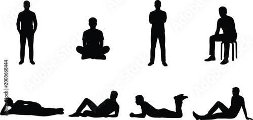 Photos Male silhouettes set with sitting standing lying and relaxed poses human figures
