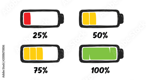 battery charge level icons set - Glyph solid icon - Editable modern style icon - Clipart, sticker - icon set - Clipart