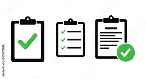checklist approval icons set flat design - Solid vector icons - Clipart, sticker - icon set
