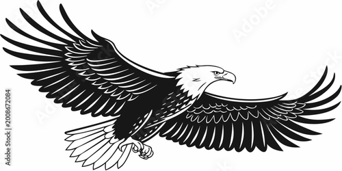 Bild auf Leinwand Soaring bald eagle in flight wings spread graphic illustration with predator wil