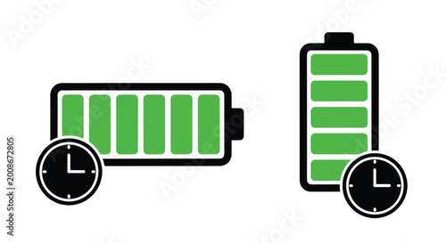 battery charging time progress icon - Line and glyph solid icon and logo template - Clipart, sticker - icon set
