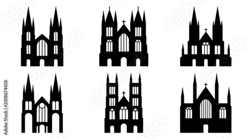 Canvas Print Gothic Cathedral Silhouette Vector Set  Medieval Church Facade Icon Collection