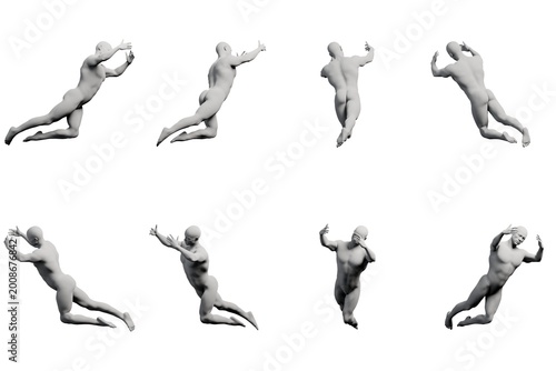 Mannequin jumping in 8-view collage