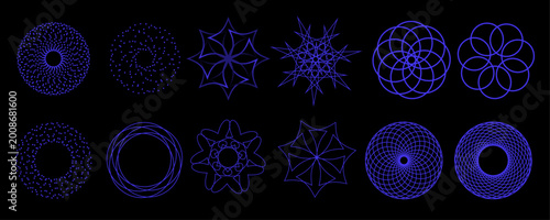 Foto Abstract geometric sacred patterns set with radial mandala shapes spirograph cir