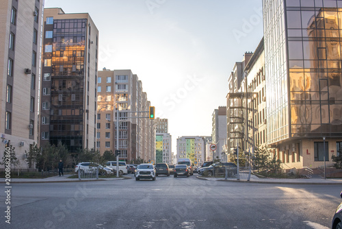 Fotografie Traffic in Astana city with cars on urban road