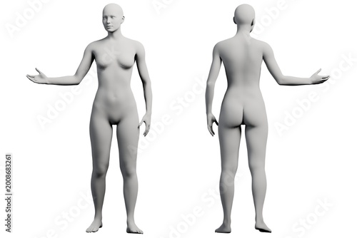 Figure model with open arms in white studio