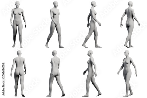 Female figure model walking in studio