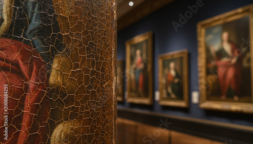 Antique Renaissance oil painting texture with fine craquelure cracks on varnish