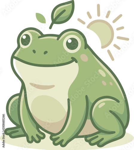 Cute Frog Illustration, Minimal Modern Green Frog Character Vector Design