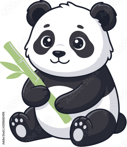 Cute Panda Illustration with Bamboo, Minimal Modern Vector Animal Design