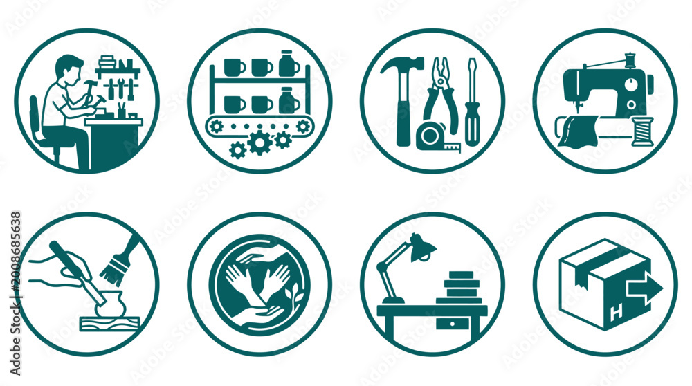 Naklejka premium Set of manufacturing and creative process circular icons.