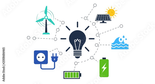 Renewable Energy Sources Connected to Light Bulb Concept.