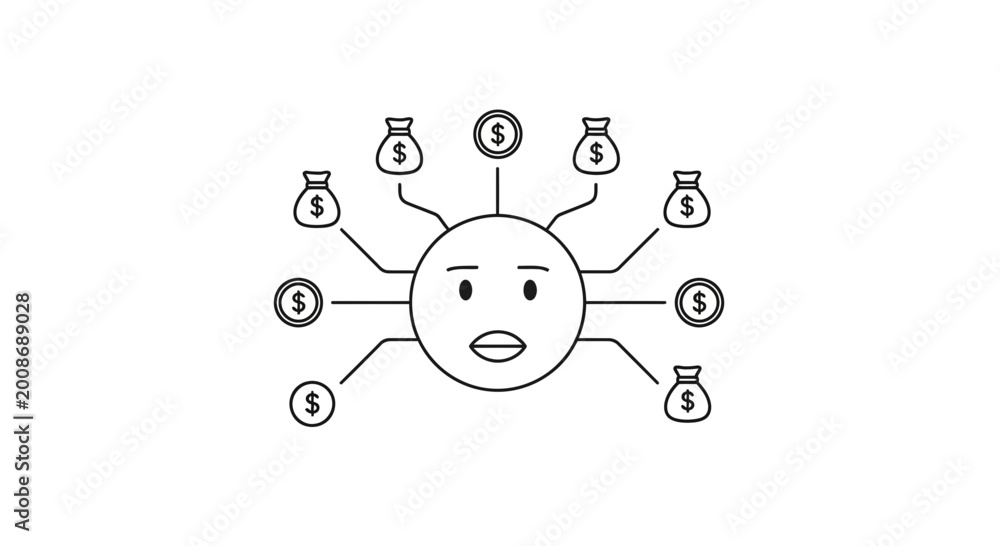 Fototapeta premium Stress, anxiety, overwhelmed face with many tasks, to do list, business stress concept, flat vector icon