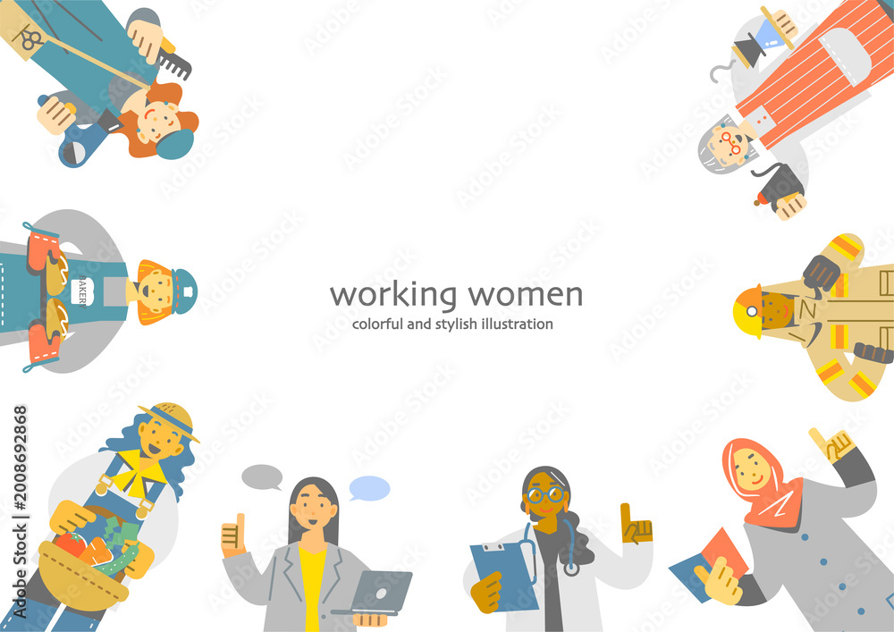 Fototapeta premium Frame-style illustration of a woman working with pride