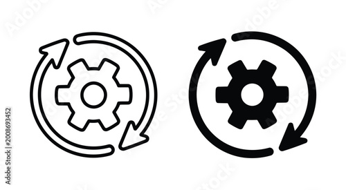 Photography Sync process icon reload set, circle arrow with gear wheel, recycling recurrence