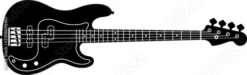 Electric Bass Guitar Silhouette - Musical Instrument Vector Illustration