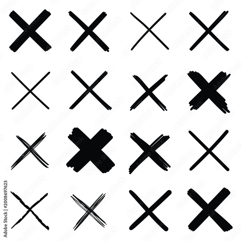 Fototapeta premium Hand-drawn doodle set of crosses x marks on a white background.