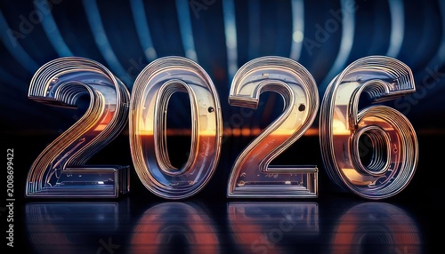 Sleek and Modern 2026 Year Design with Reflective Surface.