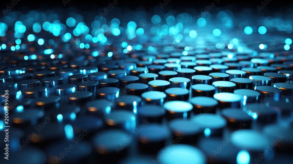 Obraz premium deep blue gradient with glowing duplicated nodes forming structured repetition, subtle depth and motion, fast content generation, ai co-creator abstract background