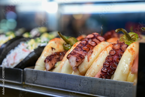 Octopus tapa served in a street food restaurant in Spain