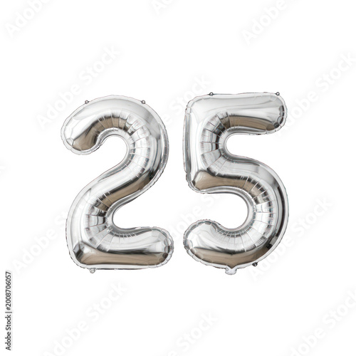 Silver foil balloons forming the number 25 for celebration.
