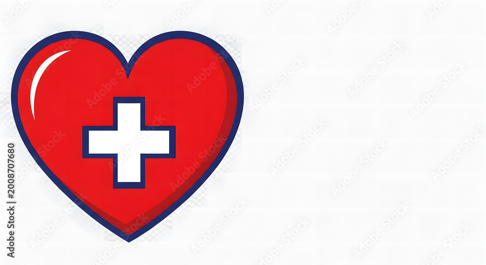 Obraz premium Red heart with cross medical symbol icon representing Swiss healthcare and first aid emergency care illustration