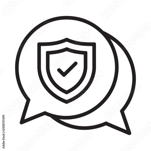 Fotografía security shield icon with checkmark in speech bubble line art