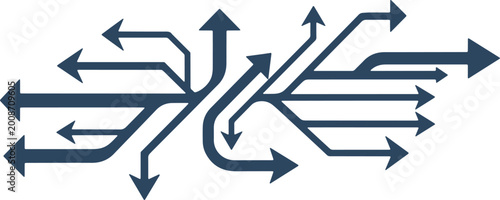 Photos Complex network of arrows showing multiple directions and branching pathways representing choice and direction