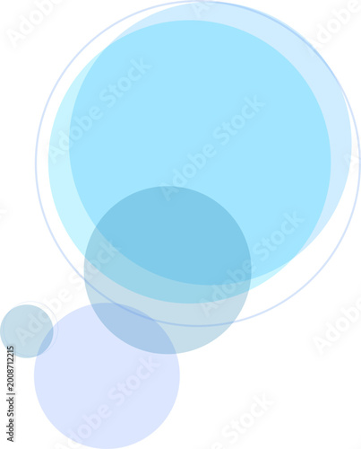 An abstract background graphic element featuring soft, overlapping transparent circles in pastel blue and periwinkle tones.