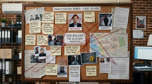 Cuadro en lienzo Intricate conspiracy board a detective's wall of evidence connections and suspec