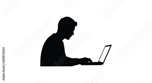 Man using laptop computer side view silhouette