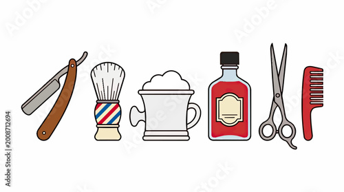 Barber Tools Collection Straight Razor Shaving Brush Mug Scissors Comb.