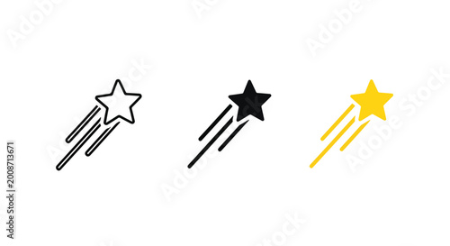 3 shooting stars icon set minimalist - logo icons vector set. Blue, Black and white icons