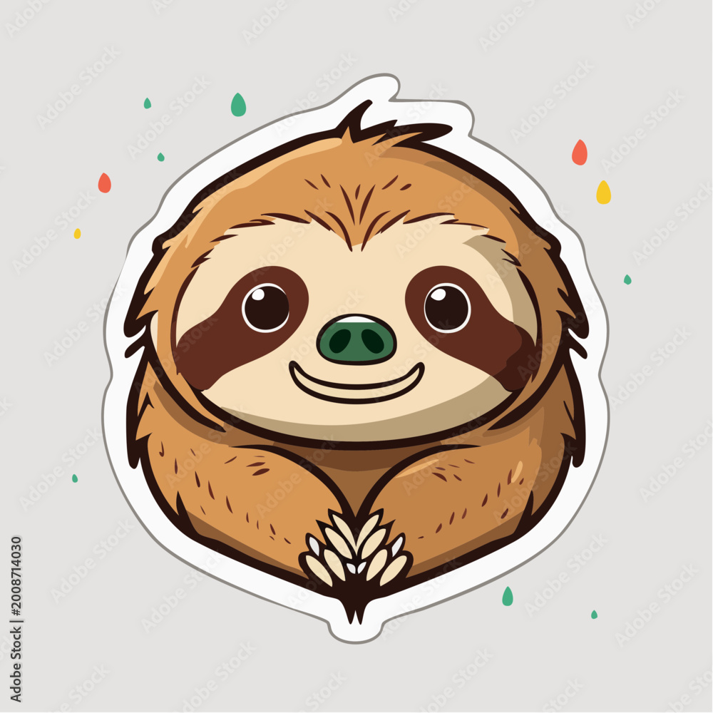 Fototapeta premium Cute cartoon sloth sticker with colorful dots