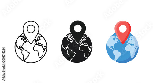 location pin icons global map set - Editable line icons. Vector illustration - Glyph and solid icon set - Icon vector