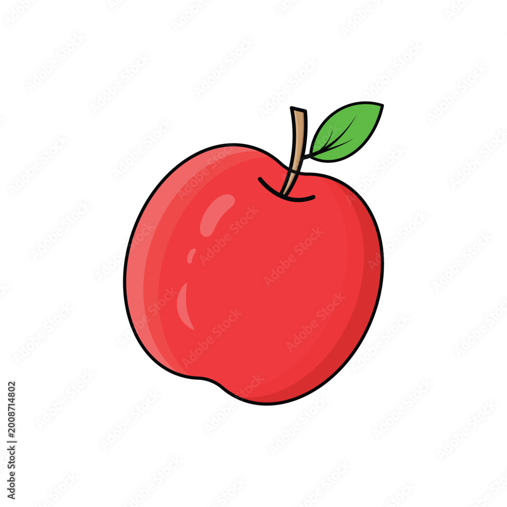 Fototapeta premium Red apple fruit icon with green leaf on transparent background