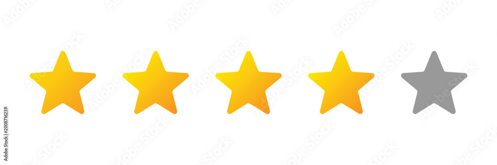Fototapeta premium Four stars rating system for high quality customer review and positive feedback on transparent background