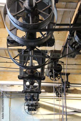 The Pulleys and Drive Belts of a Vintage Industrial Mill.