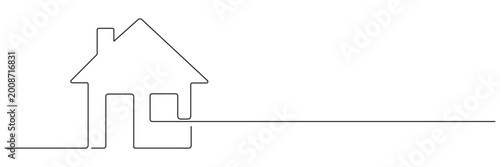 Continuous thin line home vector illustration, minimalist house icon. One line art cottage building Editable stroke