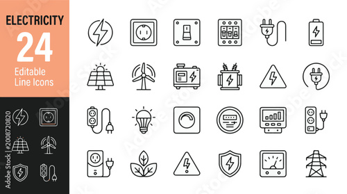 Tableau sur toile Electricity 24 Line Editable Icons set