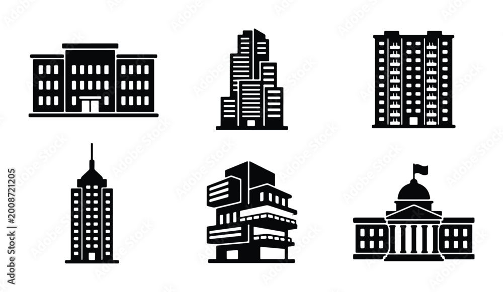 Fototapeta premium vector illustration of various building silhouettes and skyscrapers on white background