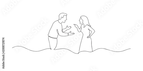 Obraz na płótnie One line drawing of husband and wife arguing