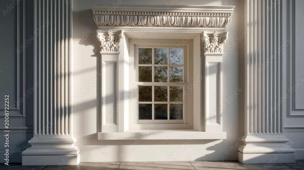 Fototapeta premium Neoclassical architecture with elegant window receiving sunlight