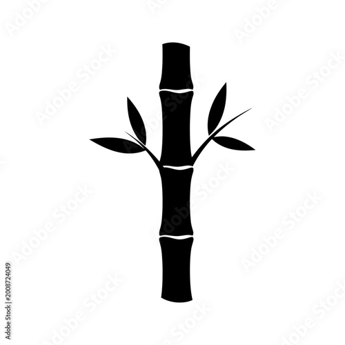 Minimalist black silhouette of bamboo stalk with leaves representing nature and tranquility in simple elegant form