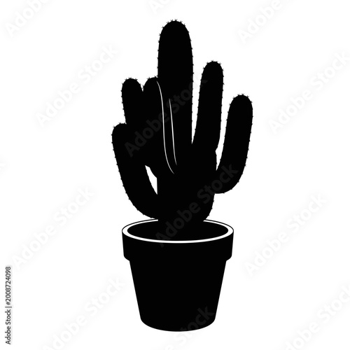 Minimalist silhouette of a potted cactus showcasing botanical simplicity in monochrome style