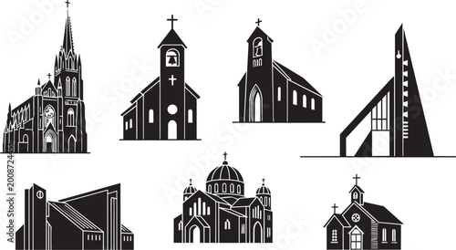 Canvastavla Black and white of european churches and cathedrals steeple bell tower gothic ar
