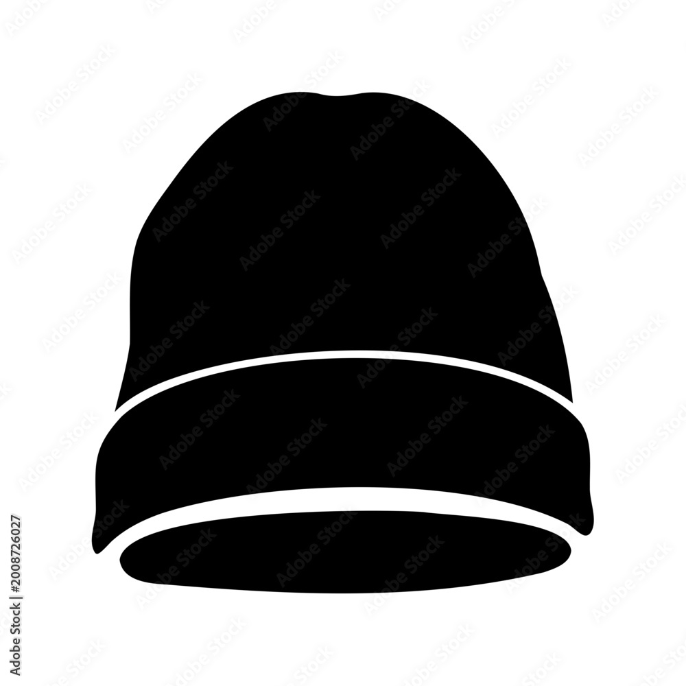 Fototapeta premium Black knitted beanie hat silhouette, winter headwear Vector