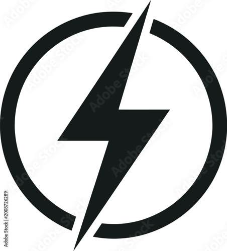 Lightning bolt icon in circle, black electric power symbol vector, minimalist energy flash sign, thunderbolt logo for battery charging and voltage Free Download Lightning bolt icon in circle, black electric power symbol vector, minimalist energy flash sign, thunderbolt logo for battery charging and voltage - GFXLoad